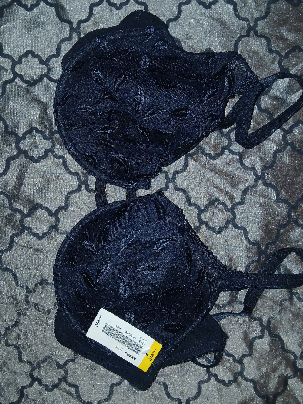 Sears Black Lace-Embroidered Underwire Bra